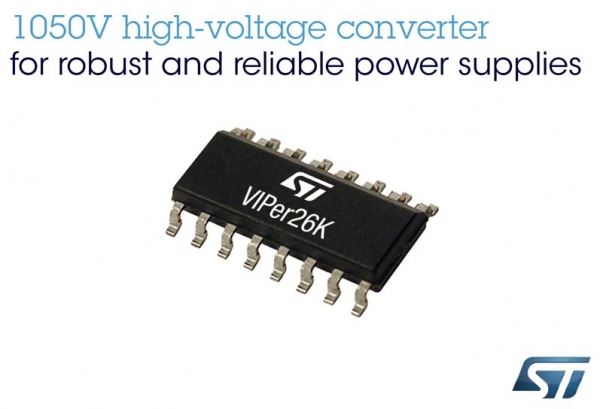 STMicroelectronics выпускает микросхему преобразователя VIPer26K с самым высоким в отрасли пробивным напряжением интегрированного MOSFET